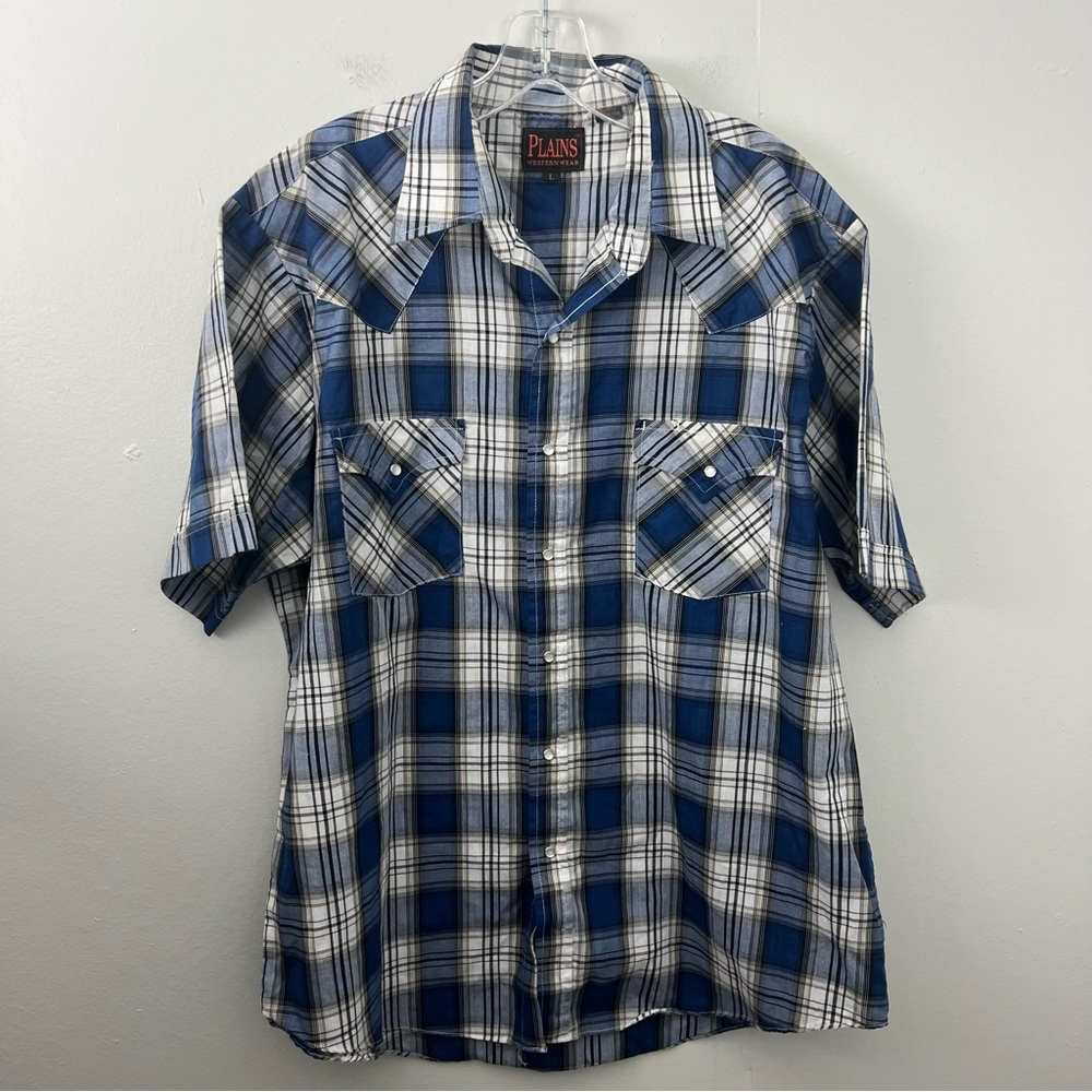 Plains Western Wear Plaid Pearl Snap Shirt Short Sleeves